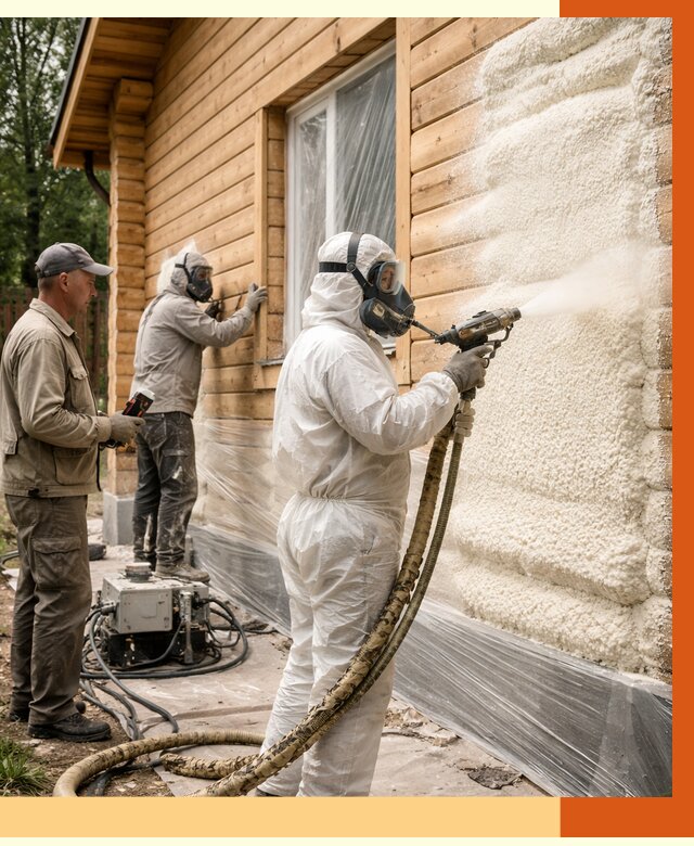 Утепление дома из бруса ППУ в Анжеро-Судженске от 3949 руб/м2 под ключ | ТепломастерНжр