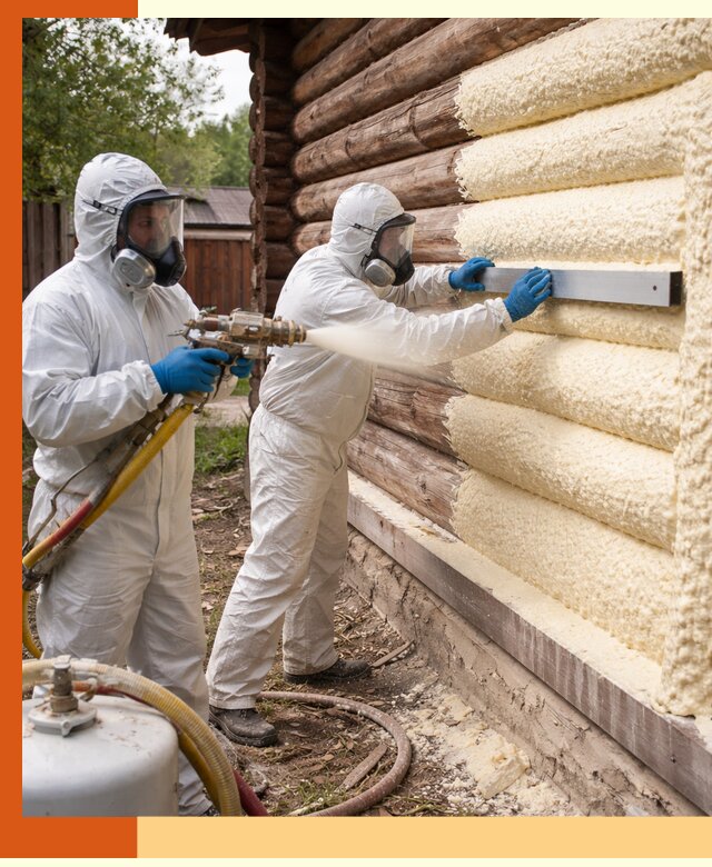 Утепление бревенчатого дома ППУ в Анжеро-Судженске эффективной изоляцией