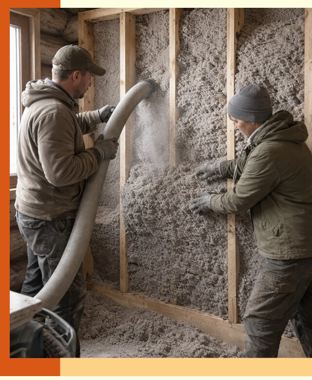 Утепление бревенчатого дома эковатой в Анжеро-Судженске