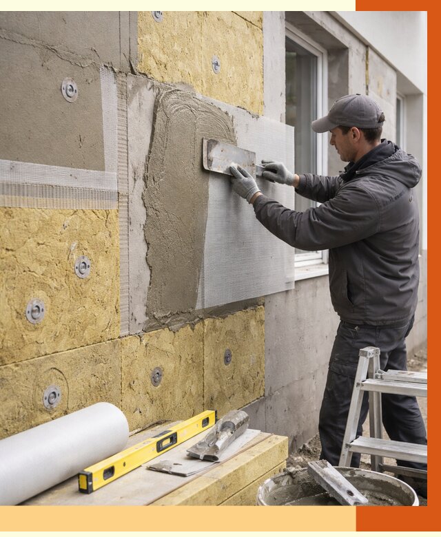 Утепление фасада под штукатурку в Анжеро-Судженске от 4308 руб/м2 — монтаж пенопластом и минватой | ТепломастерНжр