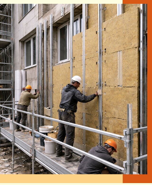 Утепление вентилируемого фасада в Анжеро-Судженске от 5744 руб/м2 — монтаж и утепление вентфасад | ТепломастерНжр