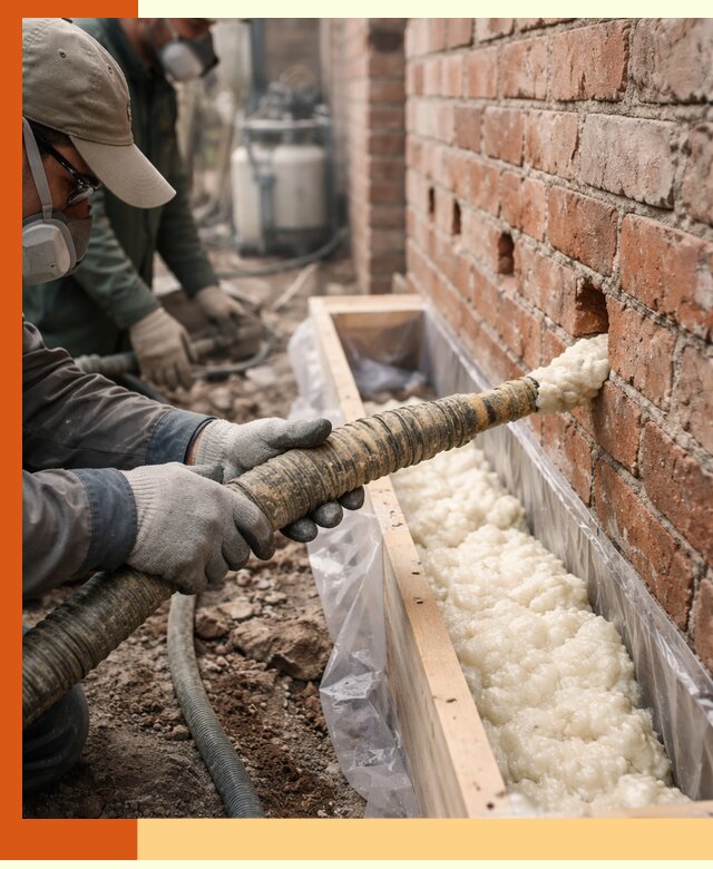 Заливка ППУ в пустоты кирпичной стены в Анжеро-Судженске