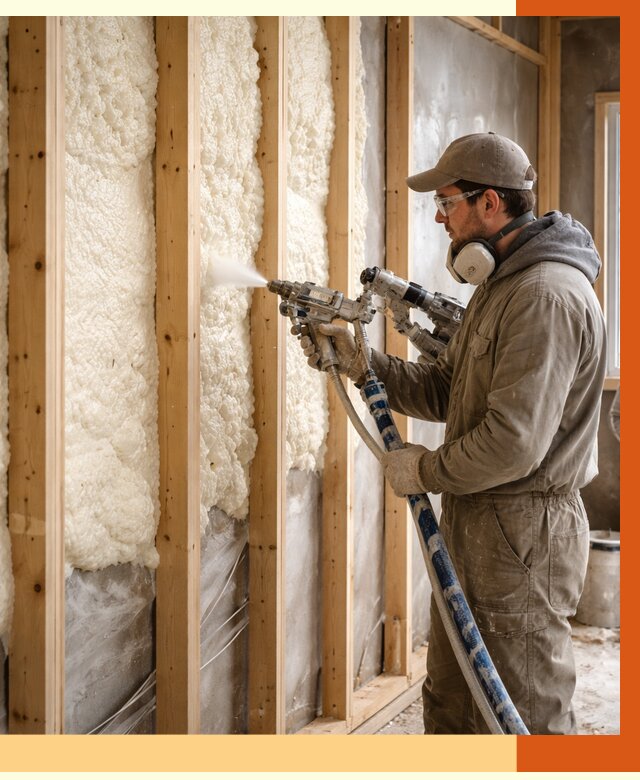 Утепление каркасной стены ППУ в Анжеро-Судженске от 4359 руб./м2 под ключ | ТепломастерНжр