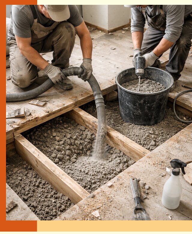 Заполнение пустот пола в Анжеро-Судженске полиуретаном и пенополистиролом