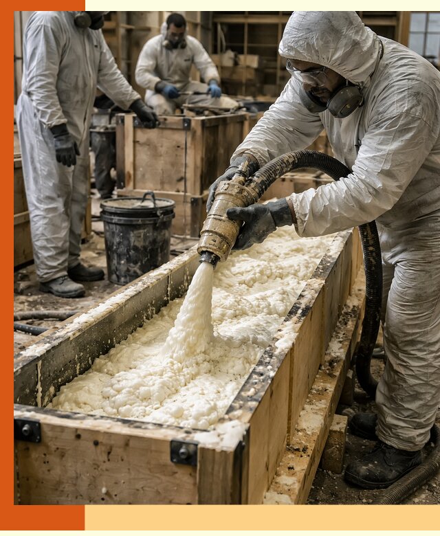 Заливка пенополиуретана в формы для утепления в Анжеро-Судженске