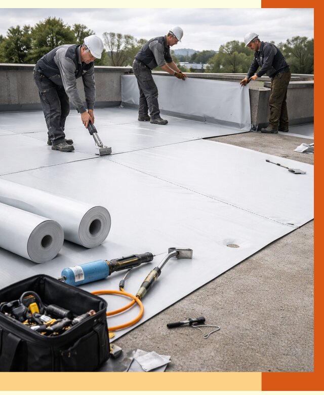 Гидроизоляция мембранной кровли в Анжеро-Судженске от 7693 руб./м² — профессионально | ТепломастерНжр