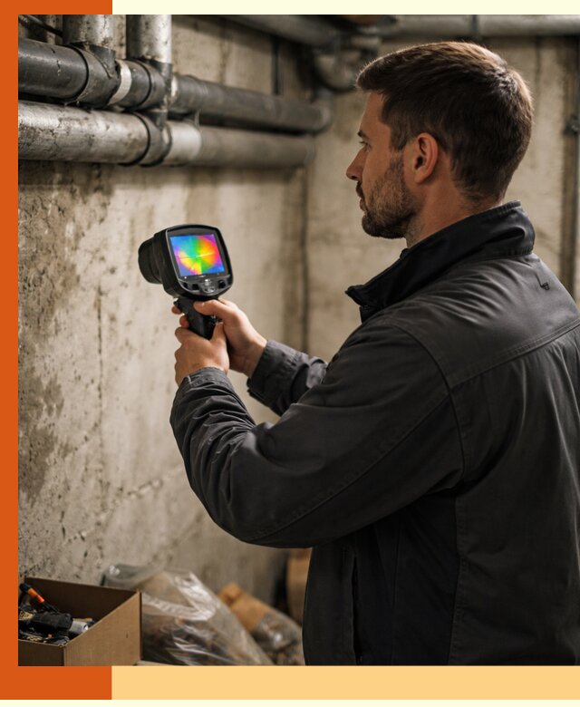 Тепловизионное обследование подвала в Анжеро-Судженске для поиска утечек тепла